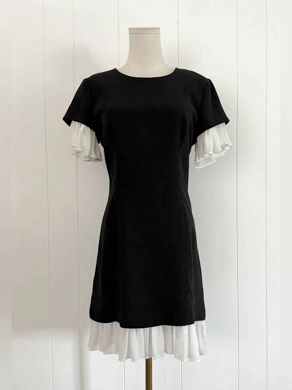 Cinq A Sept Rosaria Chiffon Ruffle Hem Sleeve Mini Dress Size 6 Black Ivory - Picture 3 of 9